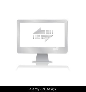 switch arrow transfer icon inside blank screen computer monitor with reflection minimalist modern icon vector illustration Stock Vector