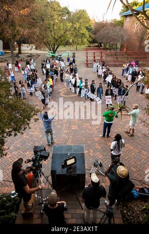 Johannesburg, South Africa - April 30, 2015: Behind the Scenes on location on set of music video production using a large drone for filming Stock Photo