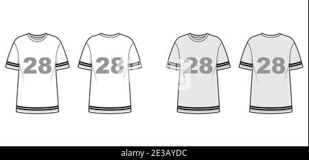 T-shirt American football technical fashion illustration with raglan short  sleeves, tunic length, crew neck, oversized. Flat top outwear template  front, back, white color. Women men unisex CAD mockup Stock Vector Image 