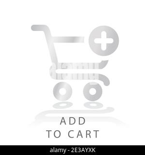 add to cart icon. simple line art shopping cart trolley with plus sign shiny metal gradation style vector illustration Stock Vector