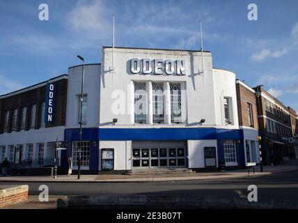 Blue sky over the Odeon Cinema which is a grade ll listed building in Beckenham, Kent Stock Photo