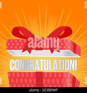opened gift box with congratulation text vector illustration Stock Vector