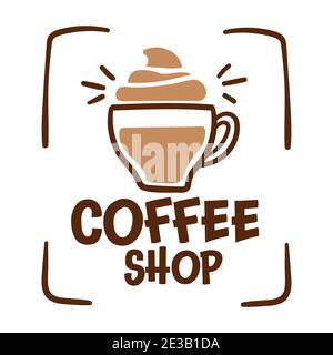 Coffee shop emblem with cup and latte, vector Stock Vector