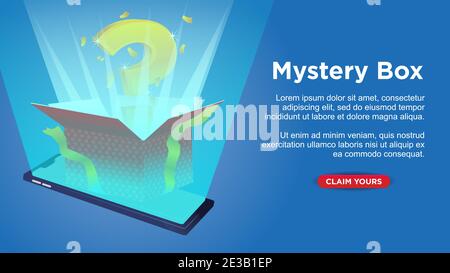 mystery gift box come out from mobile phone. msartphone with copy space custom web page template vector illustration Stock Vector