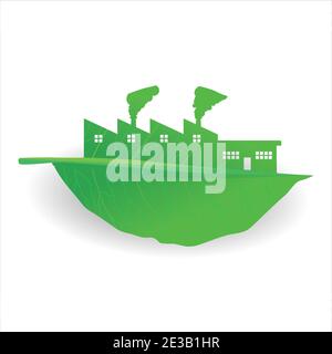 green manufacturing eco frinedly production concept abstract green leaf forming production plant clean simple design vector illustration Stock Vector