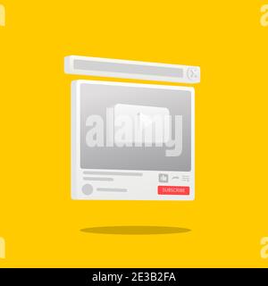 isolated online video player with like, share, notifacation and subscribe button . Tube window with navigation icon. Vector illustration. Stock Vector