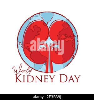 world kidney day. kidneys inside globe wold map flat style vector illustration Stock Vector