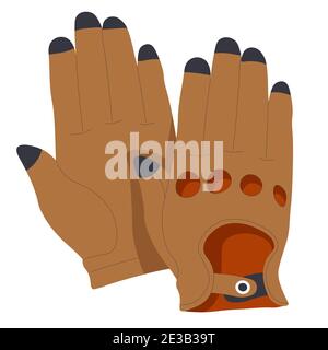 Fashionable brown leather gloves, isolated icon of mittens for cold weather and seasons. Autumn or spring protective clothes or accessories. Trendy cl Stock Vector