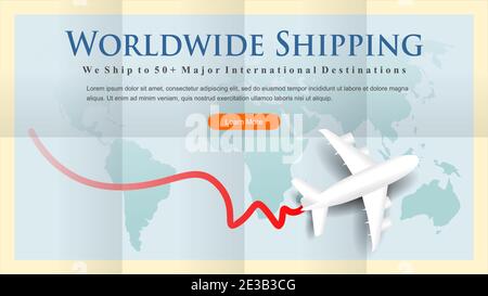 worldwide shipping by air and sea fright transport. transportation route. geo tagging. modern dot world map with coy space concept illustration Stock Vector