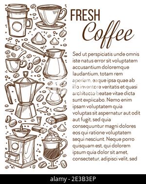 Fresh coffee beverages, cafe or restaurant vector Stock Vector