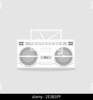 vintage retro 80s Detail Boombox monochrome plain white flat style vector illustration Stock Vector