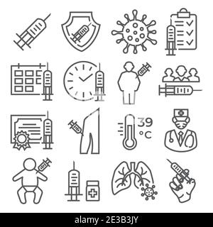 Vaccine Line Icons set on white background Stock Vector