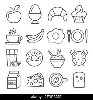 Breakfast and Morning Line Icons on white background Stock Vector