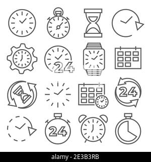 Time and Clock Line Icons on white background Stock Vector