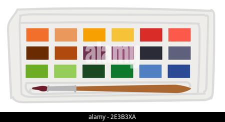 Palette of multicolored paints with brush vector Stock Vector