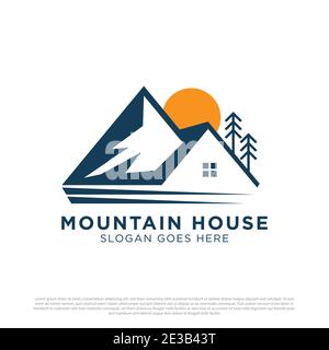 nature Mountain house logo inspiration, hill real estate logo design vector Stock Vector