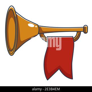 Trumpet with red banner, royal instrument vector Stock Vector