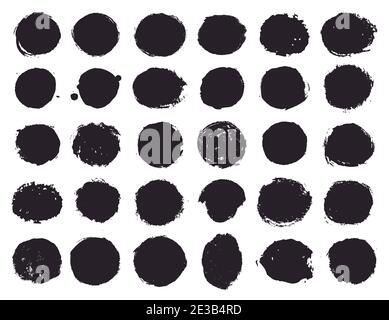Paint brush stains and ink blots of circle shapes for frame, banner, label, text box, clipping masks or other art design. Vector grunge textures Stock Vector