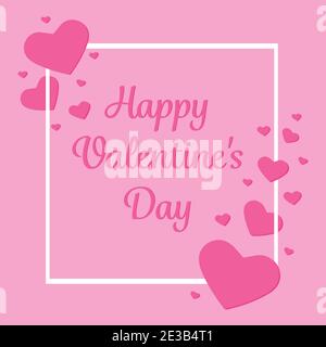 greeting card Happy Valentines Day, square poster with text, white frame and hearts, vector illustration Stock Vector