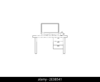 Office table, interior, workplace icon. Vector illustration, flat design. Stock Vector
