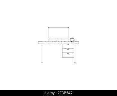 Office table, interior, workplace icon. Vector illustration, flat design. Stock Vector