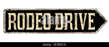 Rodeo Drive vintage rusty metal sign on a white background, vector illustration Stock Vector