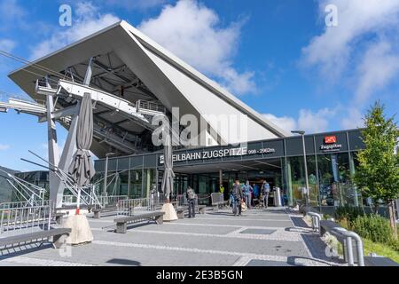 Zugspitze, Germany - Aug 5, 2020: Cable car station at foot of mountain Stock Photo