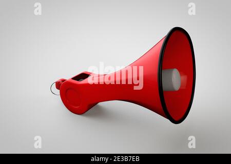 Whistle in the shape of a loudspeaker demonstrating whistleblower employee or company exposing corruption concept. 3D illustration Stock Photo