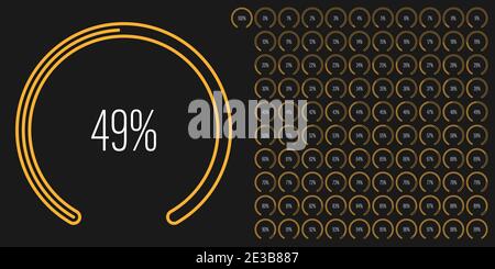 Set of circular sector percentage diagrams meters from 0 to 100 ready-to-use for web design, user interface UI or infographic - indicator with yellow Stock Vector