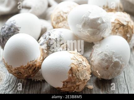 A set of beautifully decorated Easter eggs. Easter holiday concept. Stock Photo