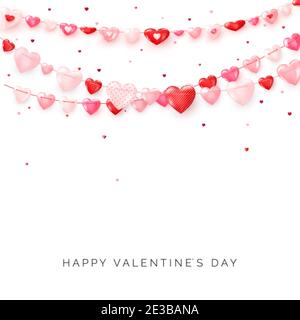 Garlands of hearts on white background. Valentine's day or wedding day decoration elements. Vector Stock Vector