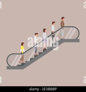 Peoples standing on the escalator. vector illustration. Stock Vector