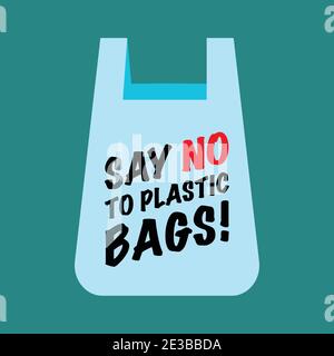 Say no to plastic bags text on bag. zero waste concept. Vector illustration Stock Vector