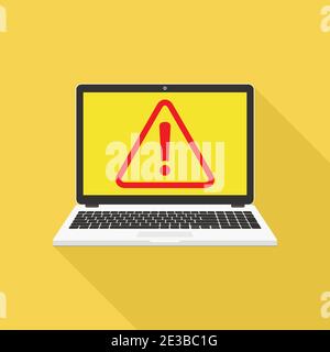 Security concept. Laptop with exclamation mark on the display. Vector illustration. Stock Vector