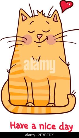 Cute red cat on white background vector illustration. Stock Vector