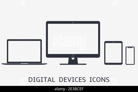 Set of digital devices icons vector illustration of responsive web design Stock Vector