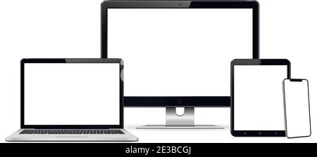 Computer screen, laptop, tablet, and smart phone Stock Vector