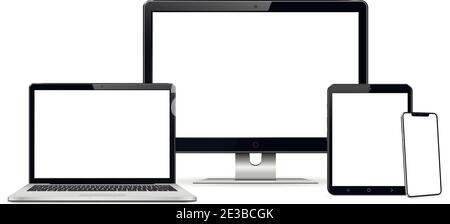 Computer screen, laptop, tablet, and smart phone Stock Vector