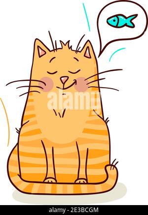 The cat is sleeping and dreams of a fish. Stock Vector