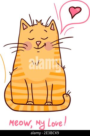 Cute red Valentines cat on white background vector illustration. Stock Vector