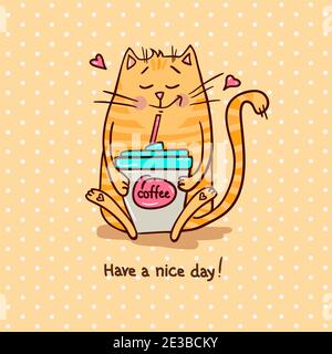 Cute cup coffee cartoon hand drawn style Vector Image