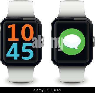 Smart watches with time screen and messaging sms application Stock Vector
