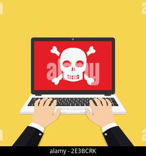Concept of computer system error. Computer virus, system error flat design vector illustration. Stock Vector