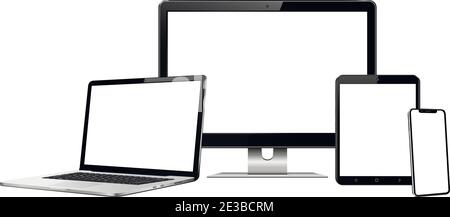 Responsive web design computer display with laptop and tablet pc with mobile phone Stock Vector