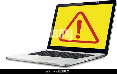 Laptop with exclamation mark on screen Stock Vector