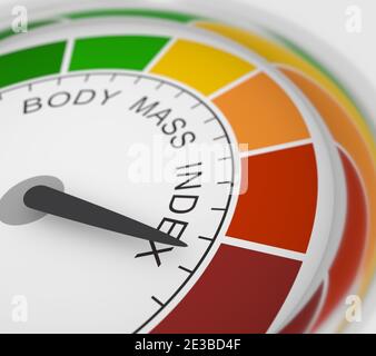BMI level measuring scale with color indicator, 3d rendering Stock ...