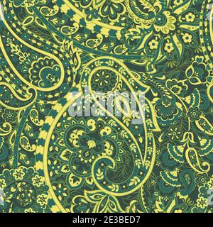 Paisley flowers seamless pattern. Asian floral vector illustration for textile Stock Vector
