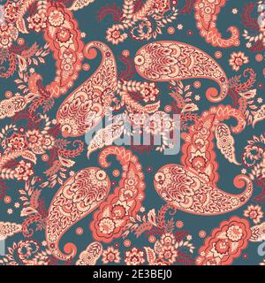 paisley floral vector illustration in damask style. seamless background Stock Vector