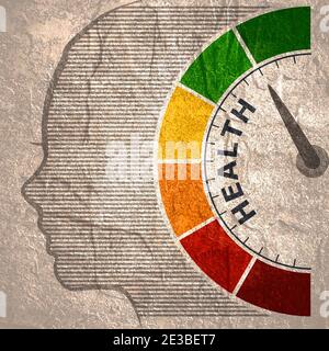 Color scale with arrow from red to green. The measuring device icon ...