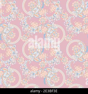 Paisley vector seamless pattern. Fantastic flower, leaves. Batik style painting. Vintage background Stock Vector